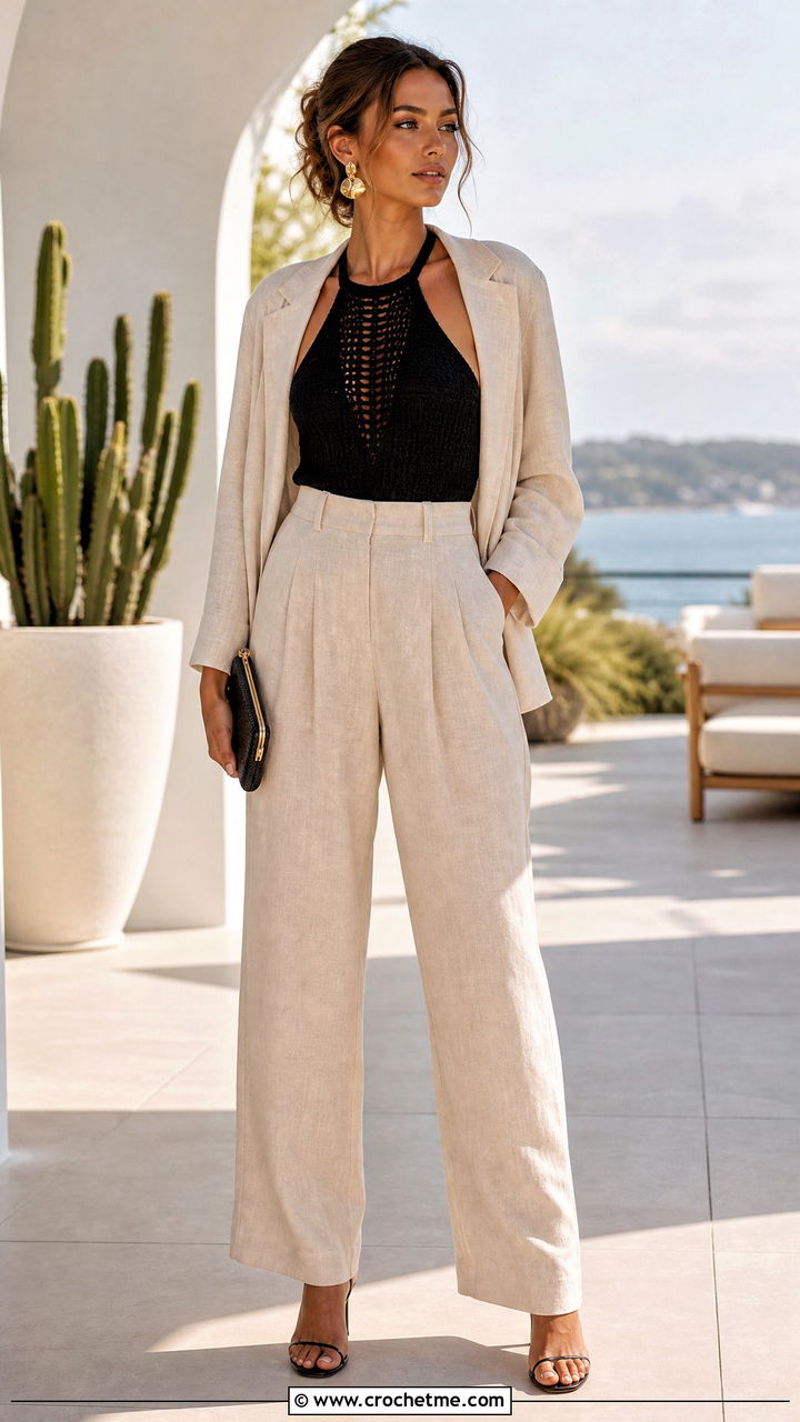 Crochet Halter Top With Linen Suit - 35 crochet clothes and outfit ideas