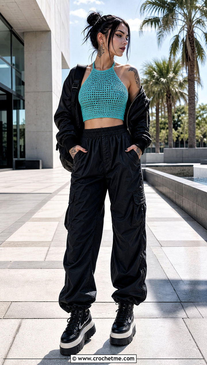 Crochet Halter Top With Parachute Pants - 25 gothic crochet clothes and outfit ideas