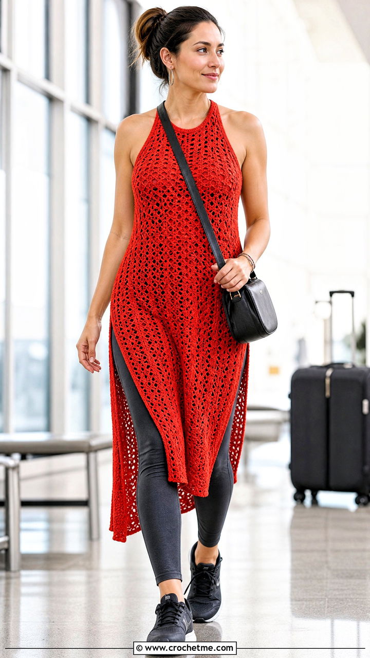 Crochet Halter Tunic With Leggings - 35 crochet halter top outfit ideas