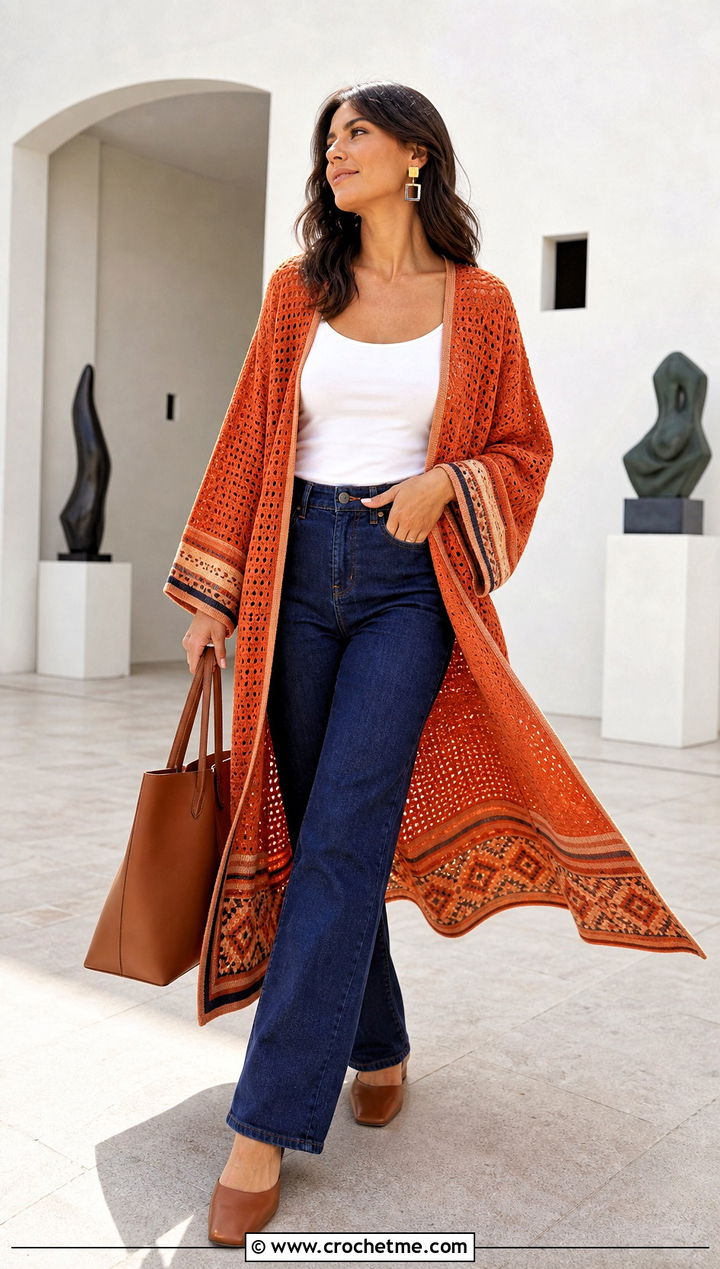 Crochet Haori Cardigan With Straight Leg Jeans - 30 anime inspired crochet clothes and outfit ideas