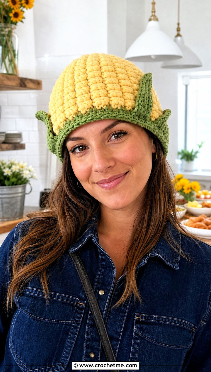Crochet Harvest Corn Beanie With Utility Jumpsuit - 15 Crochet Thanksgiving Hat outfit ideas