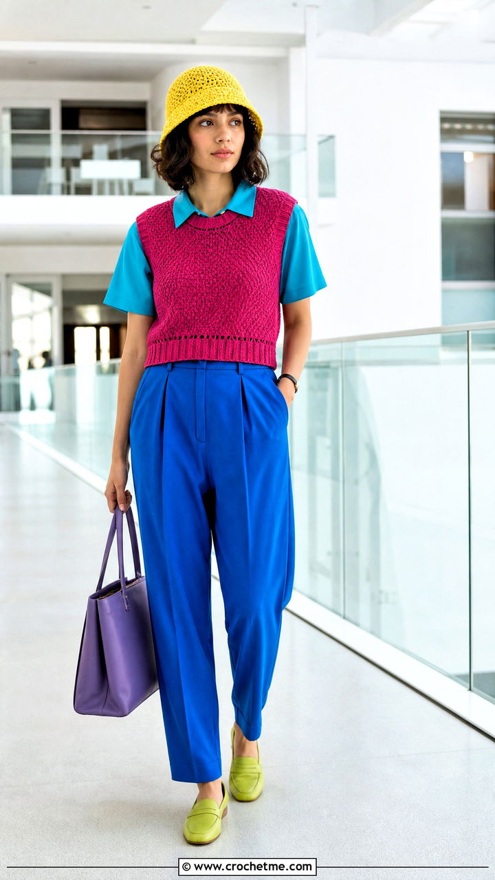 Crochet Hat With Sweater Vest And Trousers - 35 crochet hats outfit ideas