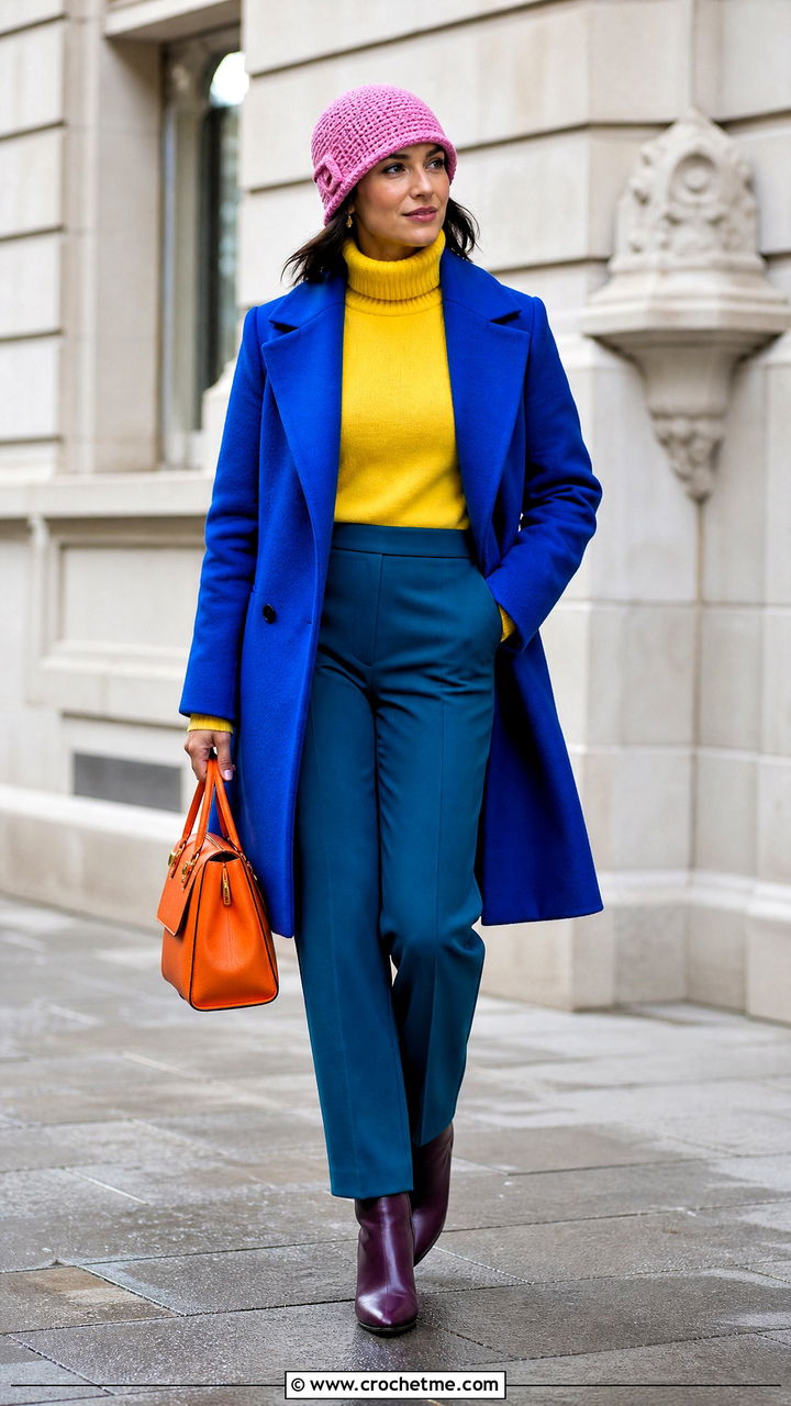 Crochet Hat With Wool Coat And Trousers - 35 crochet hats outfit ideas