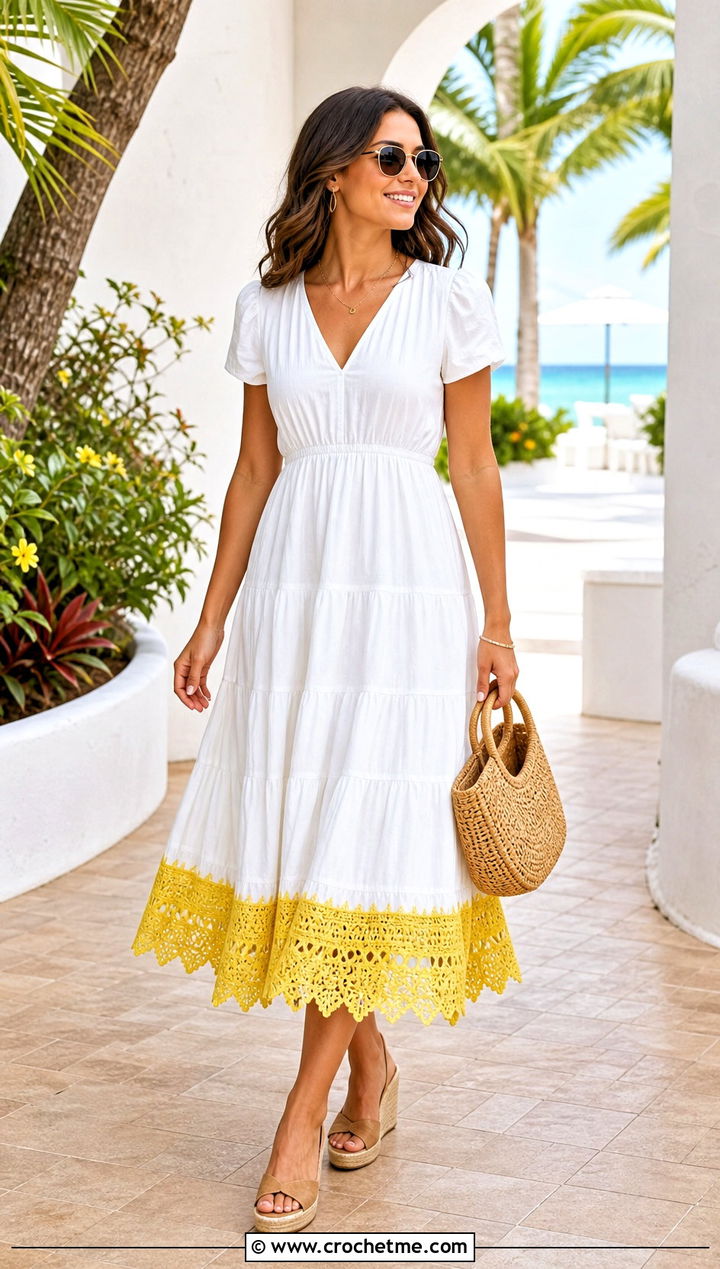 Crochet Hem Tiered Dress With Espadrilles - 25 crochet and fabric dress outfit ideas