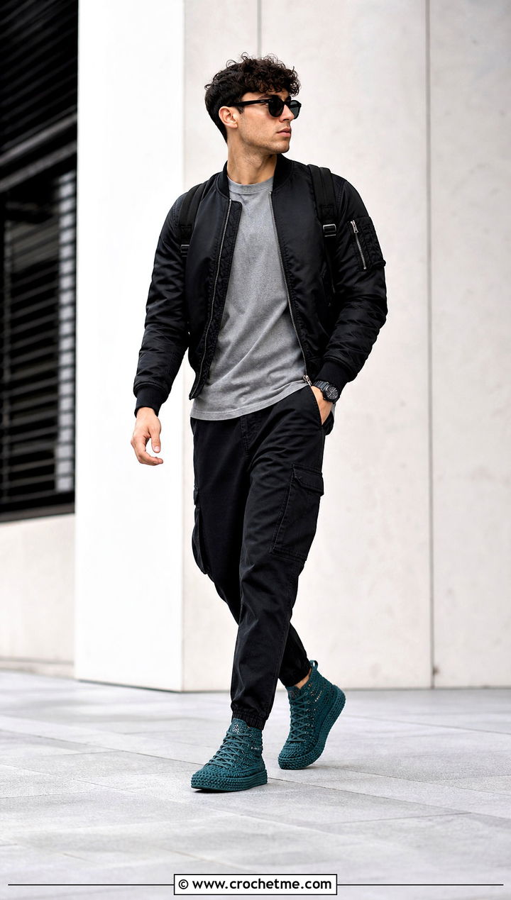 Crochet High Top Sneakers With Cargo Pants - 25 crochet shoes for men outfit ideas