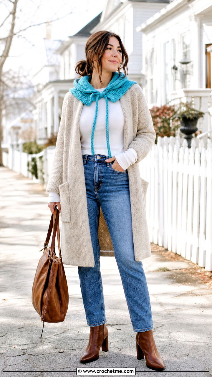 Crochet Hood Hat With Long Cardigan - 35 crochet adult hats outfit ideas