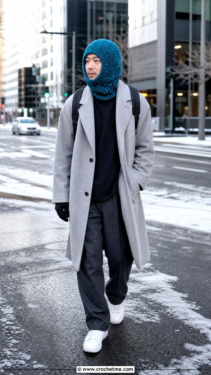 Crochet Hood Hat With Long Coat - 35 men's crochet hat outfit ideas