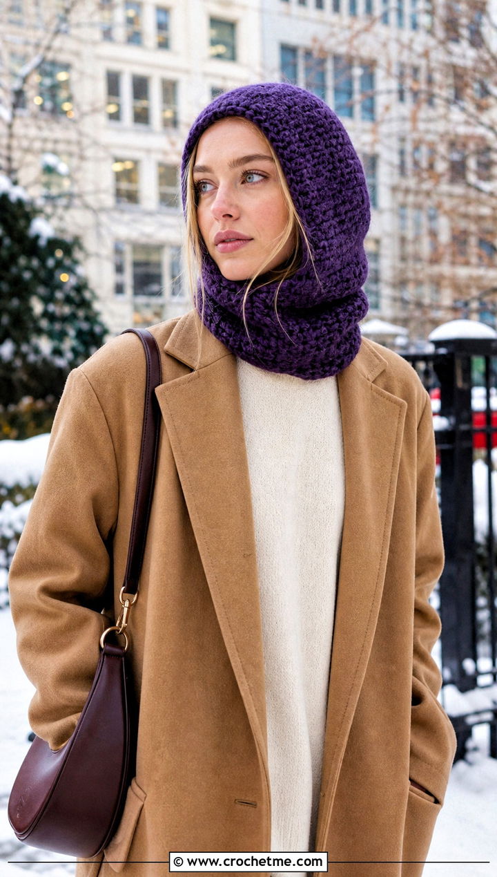 Crochet Hood Hat With Longline Coat - 25 Quick Crochet Hats outfit ideas