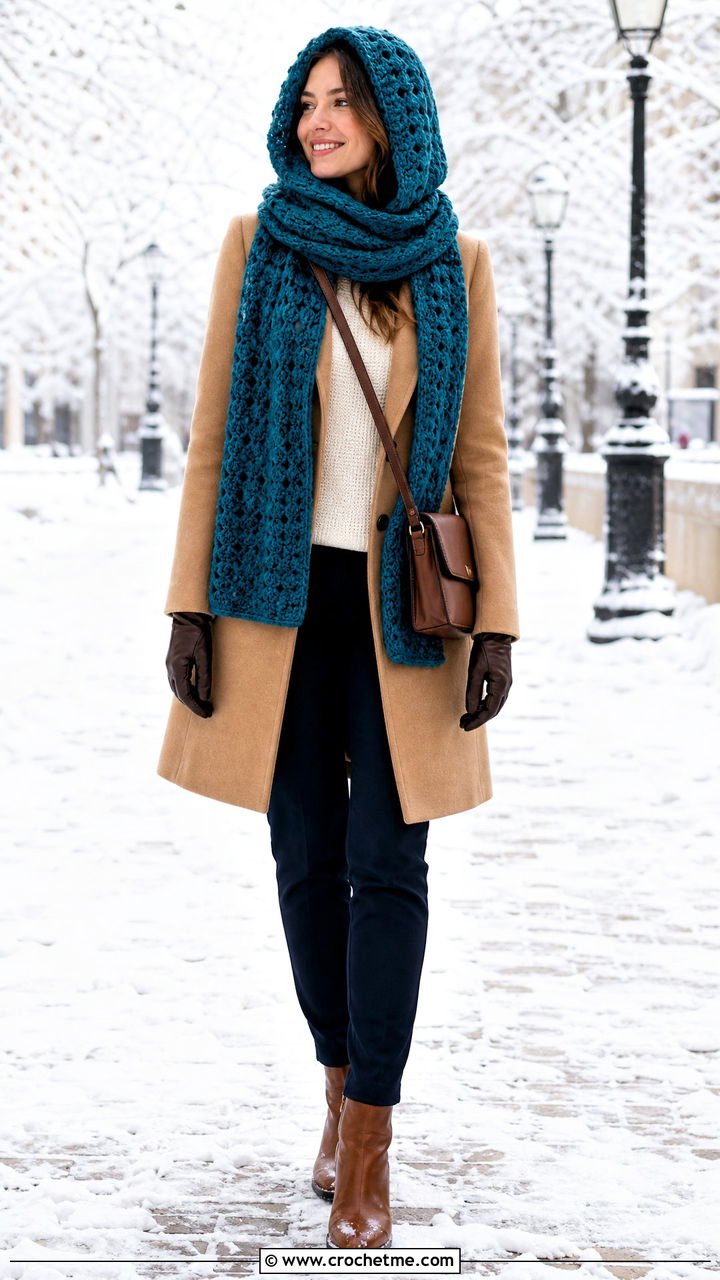 Crochet Hood Scarf With Wool Coat - 35 crochet designs clothing and outfit ideas
