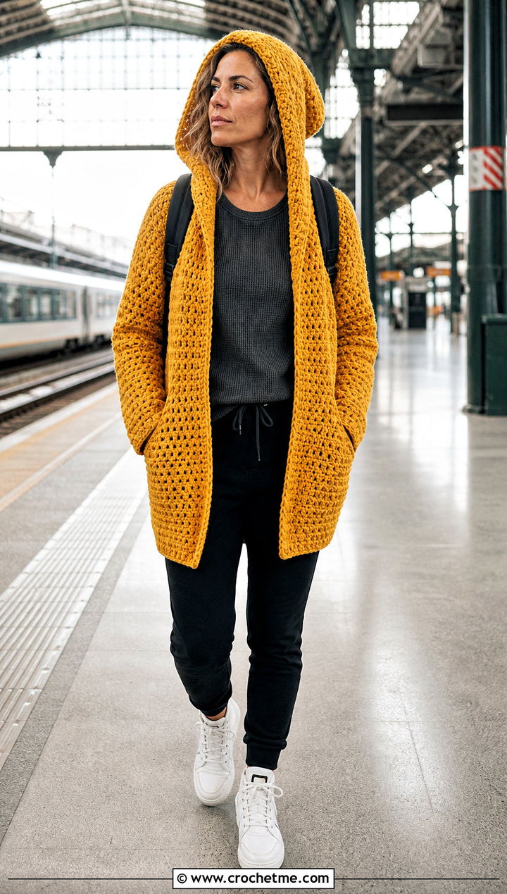 Crochet Hooded Cardigan With Joggers - 30 Masc Crochet Clothes and outfit ideas