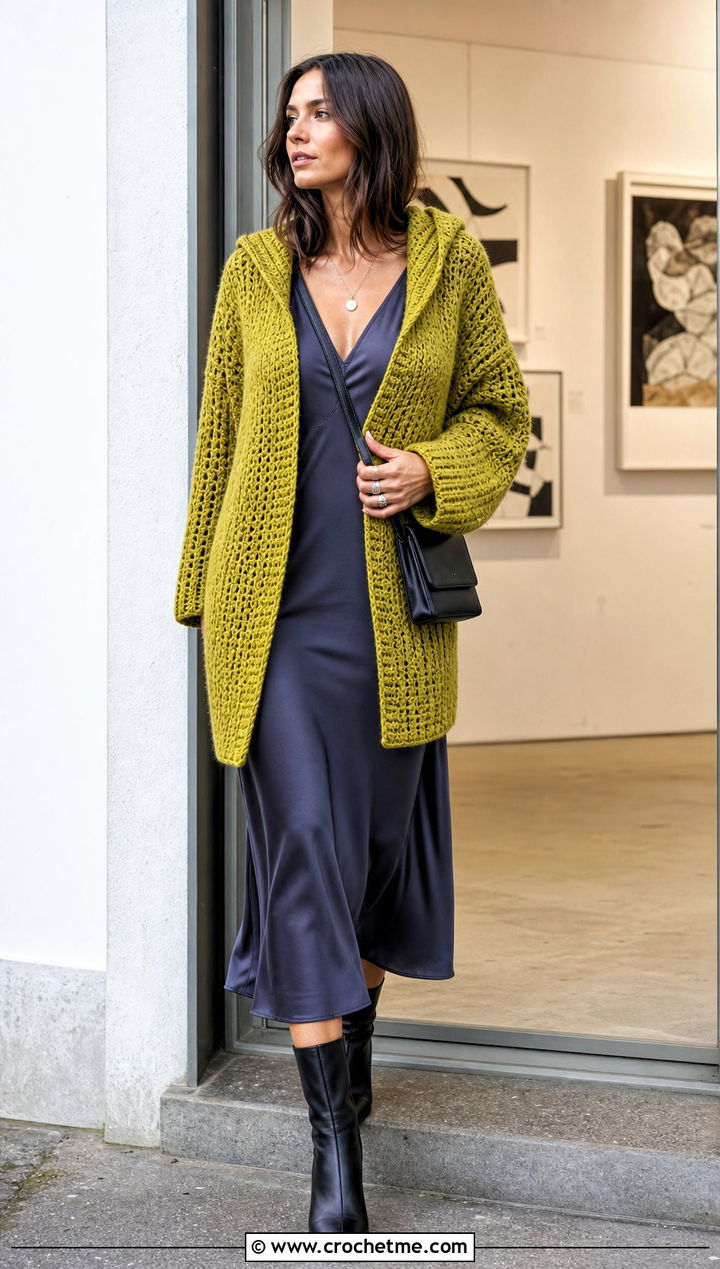 Crochet Hooded Cardigan With Slip Dress - 25 crochet witchy clothes and outfit ideas