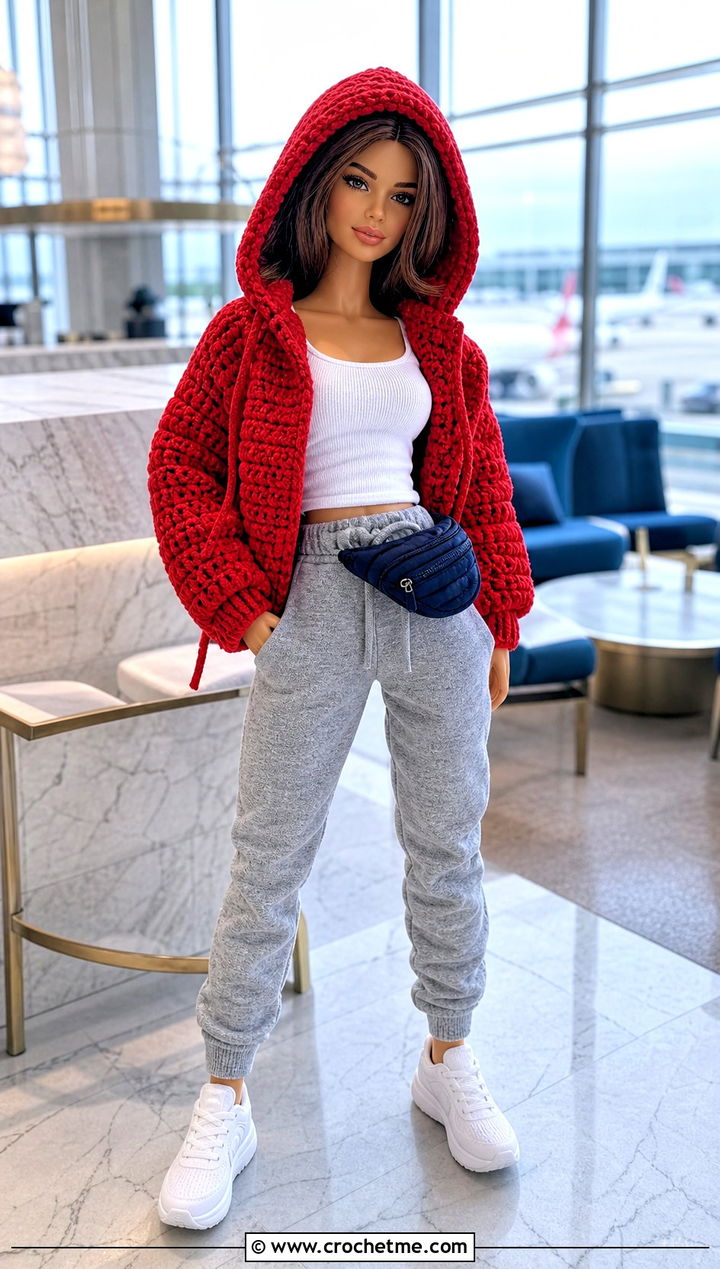 Crochet Hooded Doll Jacket With Joggers - 25 Crochet Mini Doll Clothes and outfit ideas