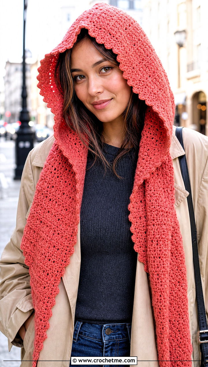 Crochet Hooded Scarf With Trench Coat And Jeans - 25 crochet witchy clothes and outfit ideas