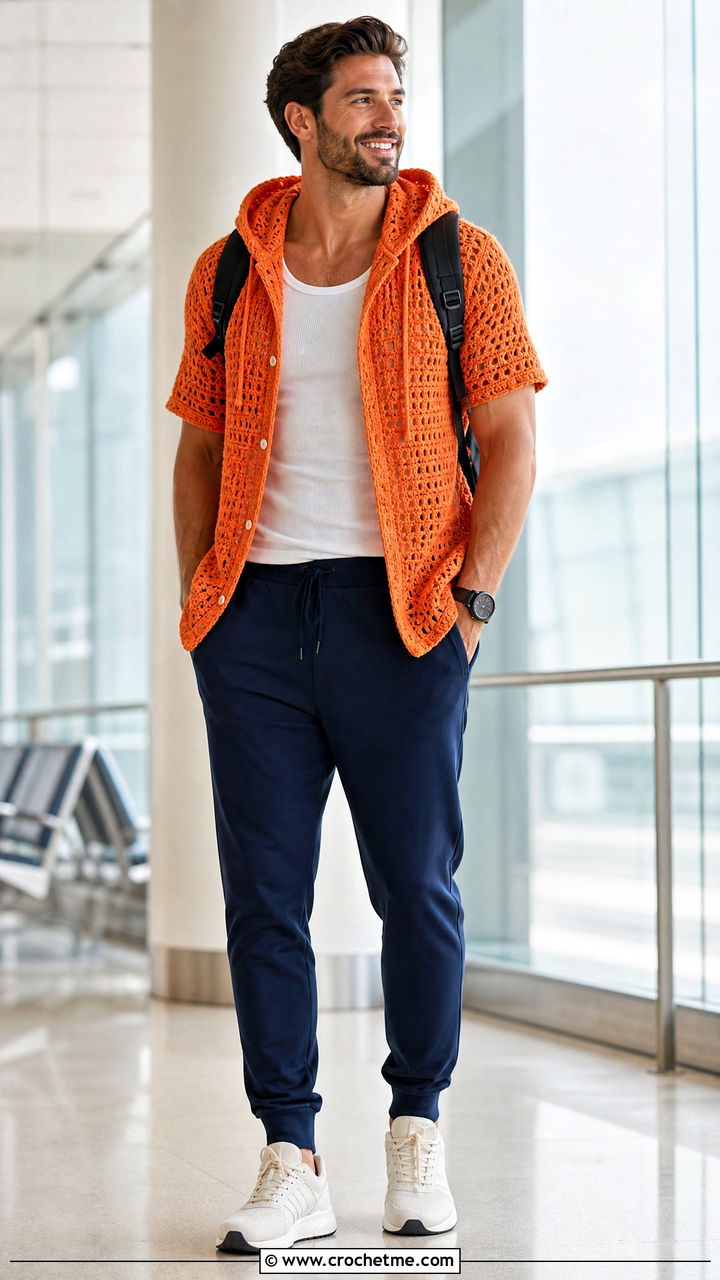 Crochet Hooded Shirt With Joggers - 35 crochet men shirt outfit ideas
