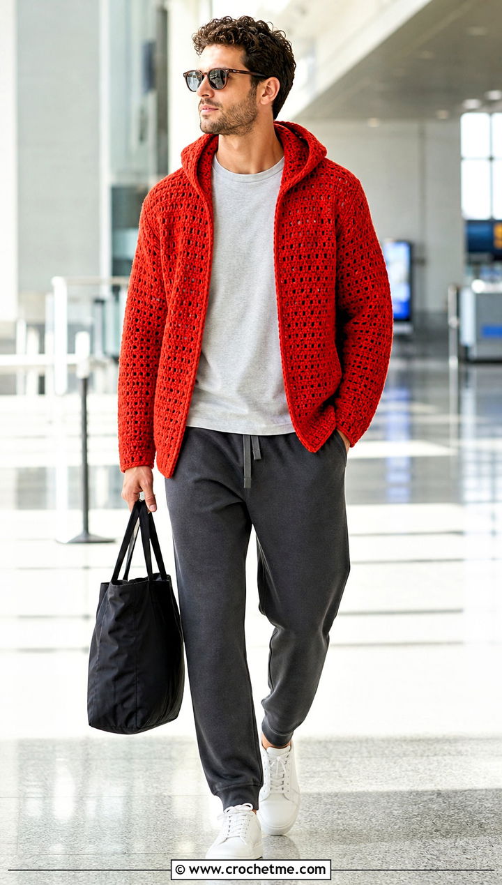 Crochet Hooded Top With Joggers - 30 men crochet top outfit ideas
