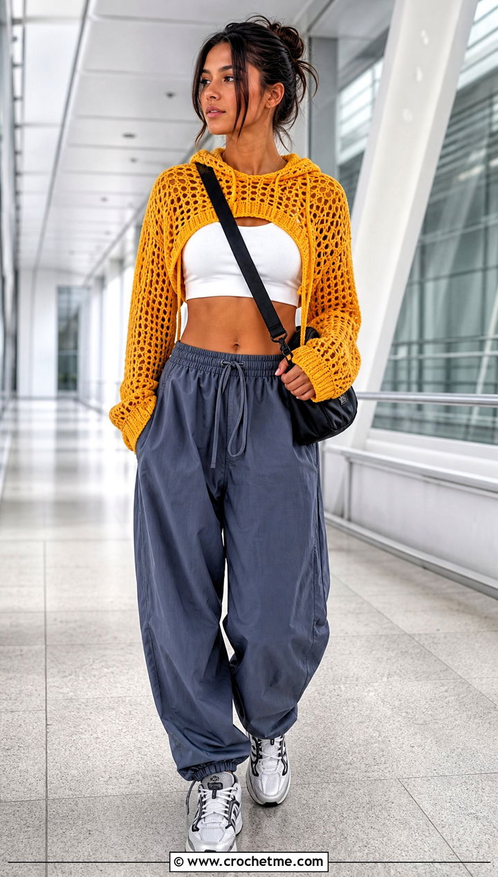 Crochet Hooded Top With Parachute Pants - 30 cute crochet clothing and outfit ideas