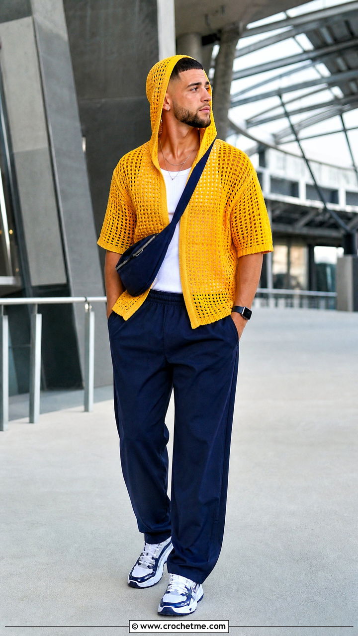 Crochet Hooded Top With Track Pants - 35 crochet top men outfit ideas