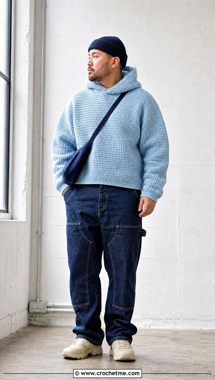 Crochet Hoodie With Carpenter Jeans - 25 crochet men's clothes and outfit ideas