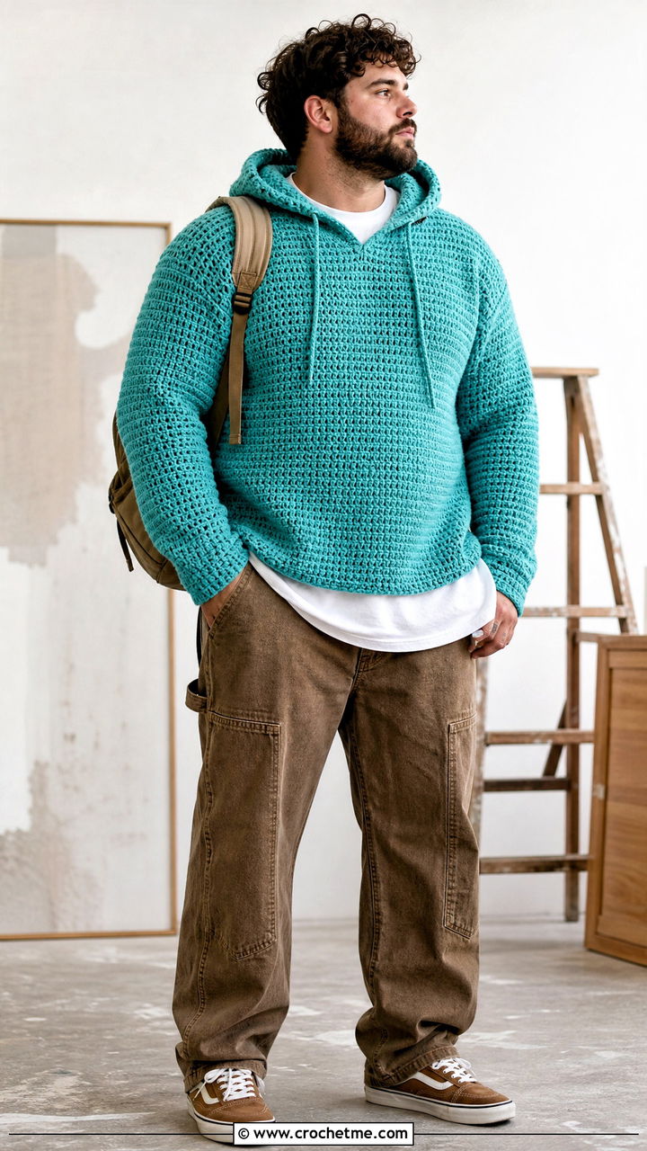 Crochet Hoodie With Carpenter Jeans - 35 crochet clothes for men outfit ideas