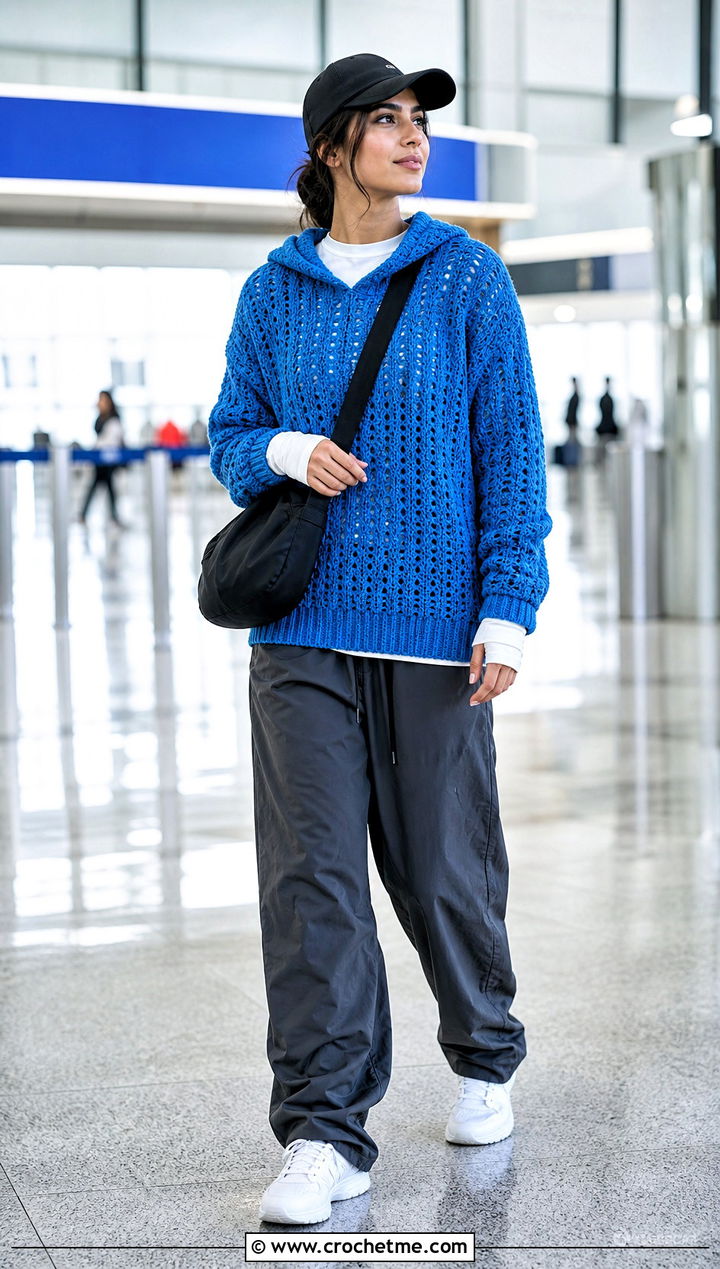 Crochet Hoodie With Loose Track Pants - 35 Modest Crochet Outfit Ideas