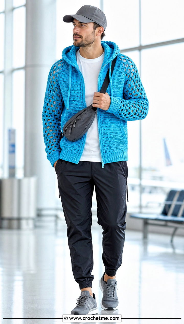 Crochet Hoodie With Nylon Joggers - 35 crochet mens clothes and outfit ideas