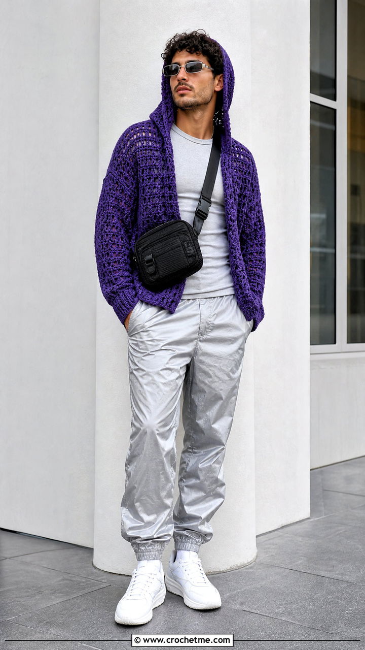 Crochet Hoodie With Nylon Pants - 35 crochet outfits for men outfit ideas