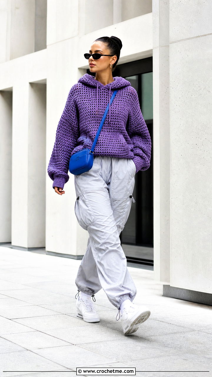 Crochet Hoodie With Parachute Pants - 35 cute crochet outfits ideas