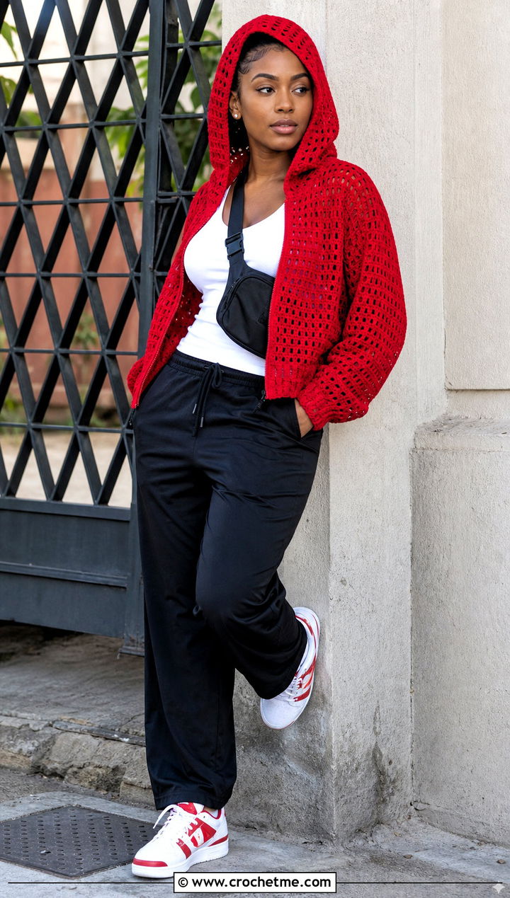 Crochet Hoodie With Relaxed Track Pants - 35 Crochet Jamaican Outfit ideas