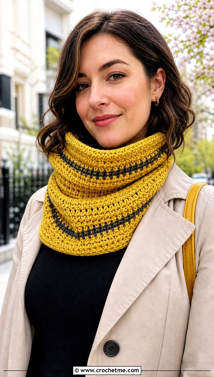 Crochet Hufflepuff Cowl Scarf With Trench Coat - 30 crochet hufflepuff scarf outfit ideas