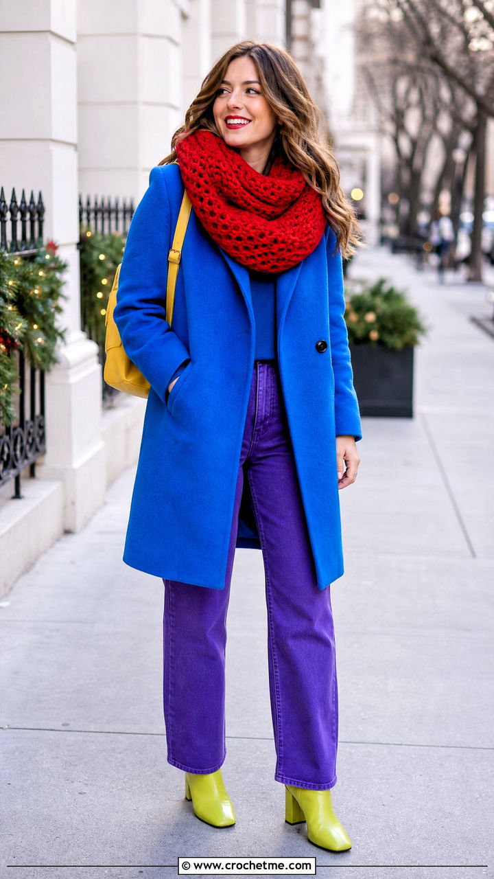 Crochet Infinity Scarf With Wool Coat And Jeans - 35 crochet clothing and accessories ideas