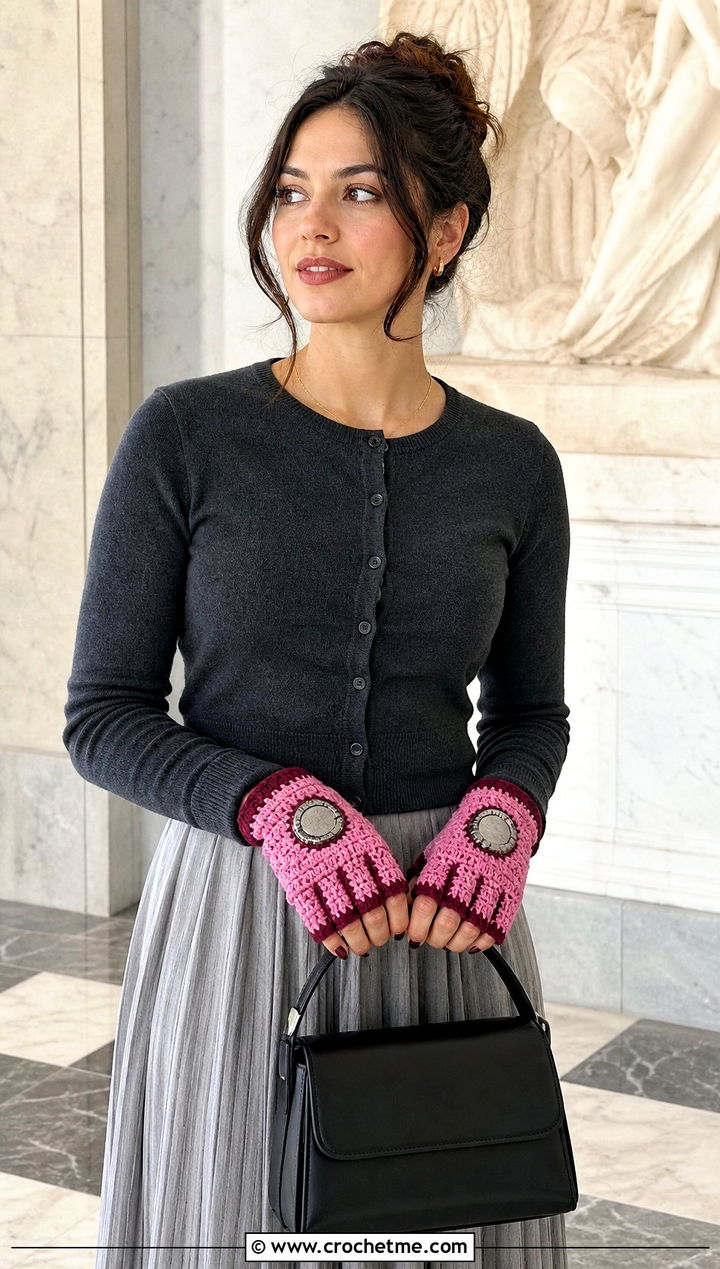 Crochet Iron Man Fingerless Mittens With Pleated Skirt - 20 Crochet Iron Man Gloves outfit ideas