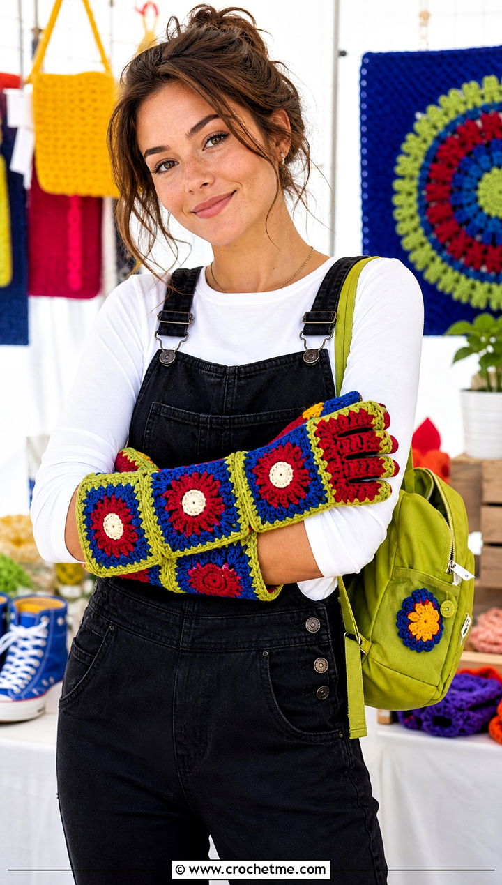 Crochet Iron Man Granny Square Gauntlet Gloves With Overalls - 20 Crochet Iron Man Gloves outfit ideas