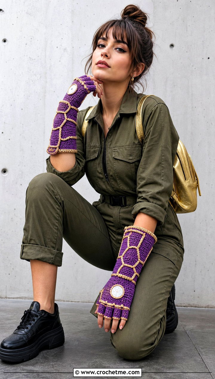 Crochet Iron Man Half Finger Gloves With Utility Jumpsuit - 20 Crochet Iron Man Gloves outfit ideas