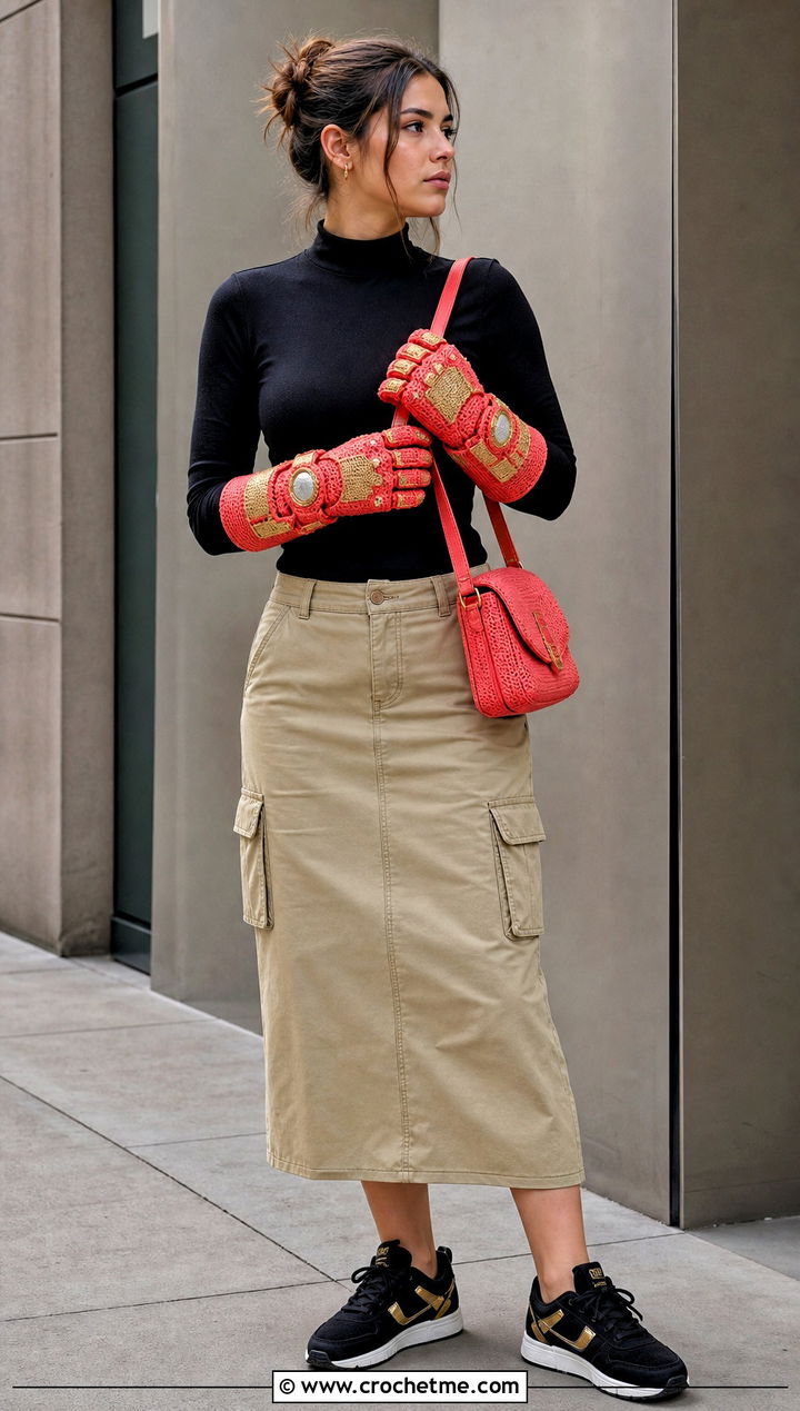 Crochet Iron Man Textured Armor Gloves With Cargo Skirt - 20 Crochet Iron Man Gloves outfit ideas