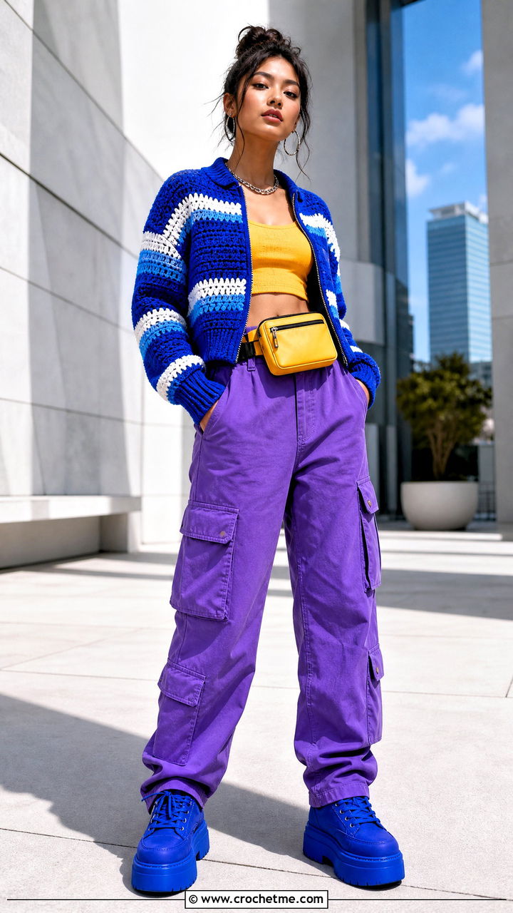 Crochet Jacket With Cargo Pants - 35 crochet jacket outfit ideas