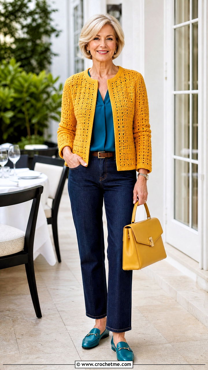 Crochet Jacket With Dark Wash Jeans and Loafers - 35 crochet jacket outfit ideas