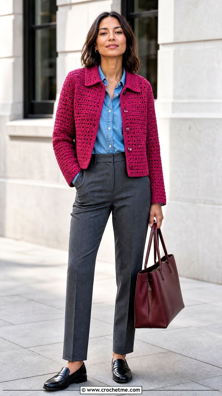 Crochet Jacket With Denim Shirt And Trousers - 35 crochet winter clothes and outfit ideas