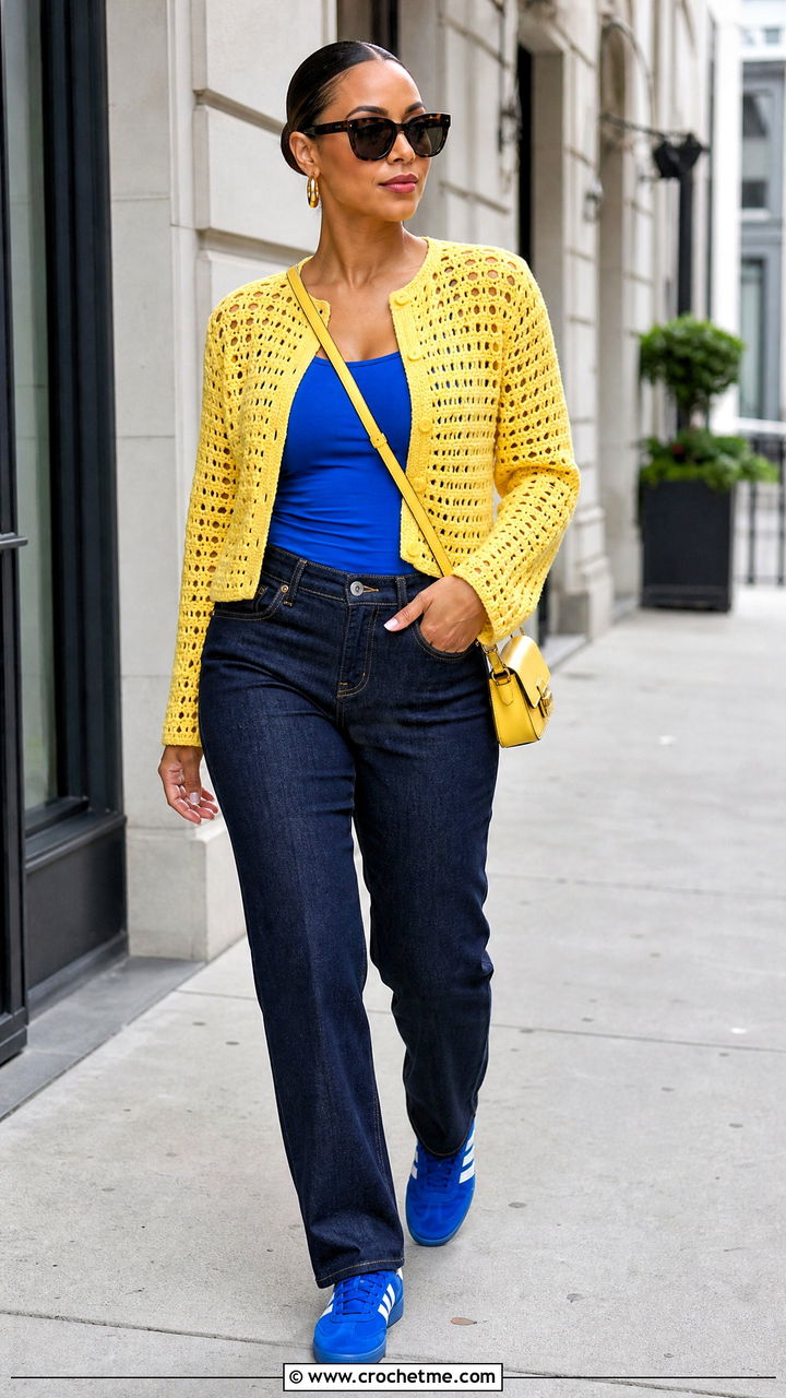 Crochet Jacket With Straight Leg Jeans - 35 crochet jacket outfit ideas
