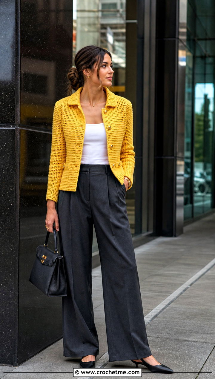 Crochet Jacket With Tailored Wide Leg Trousers - 35 Crochet Jamaican Outfit ideas