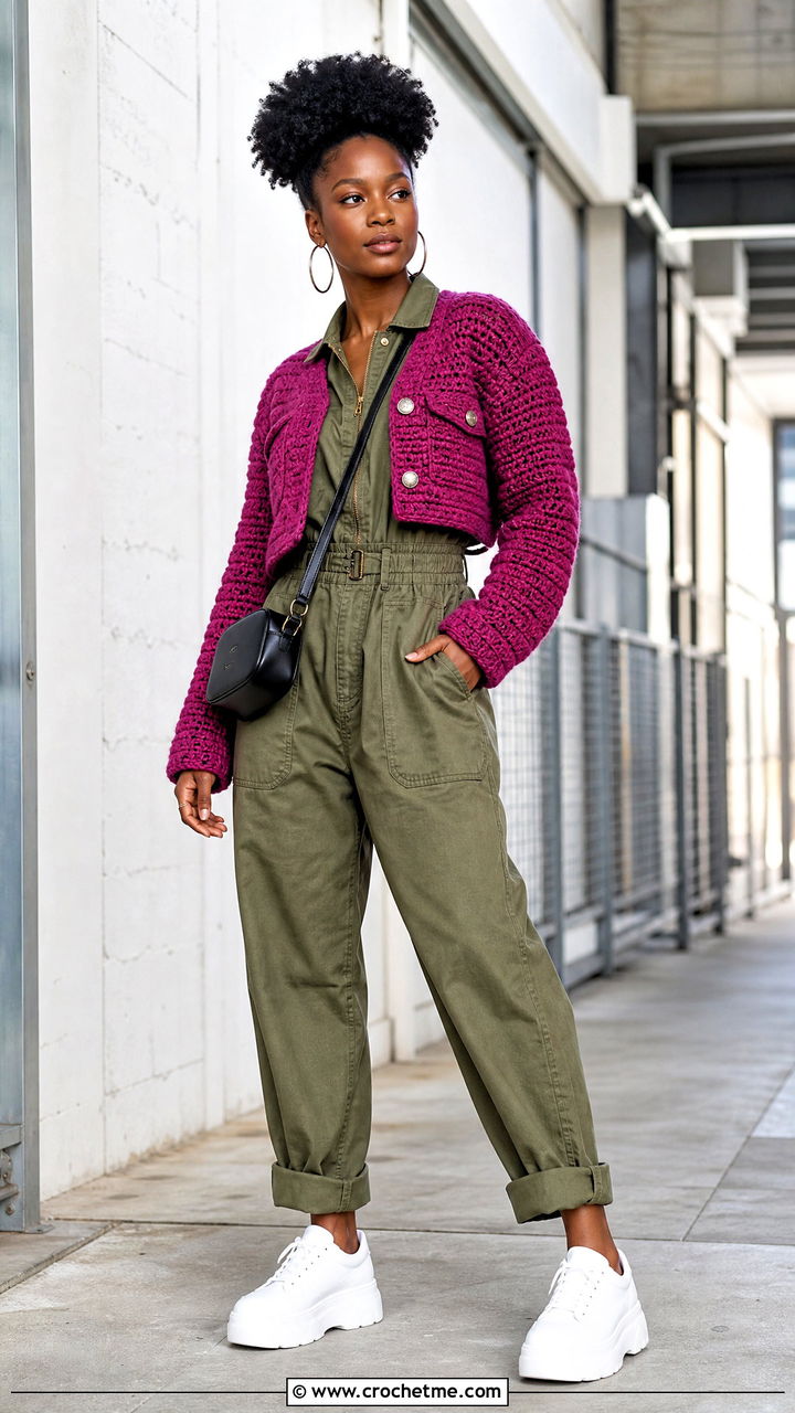 Crochet Jacket With Utility Jumpsuit - 35 crochet outfits black women outfit ideas