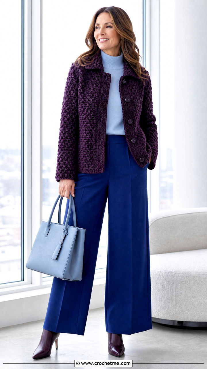 Crochet Jacket With Wool Trousers - 35 crochet jacket outfit ideas