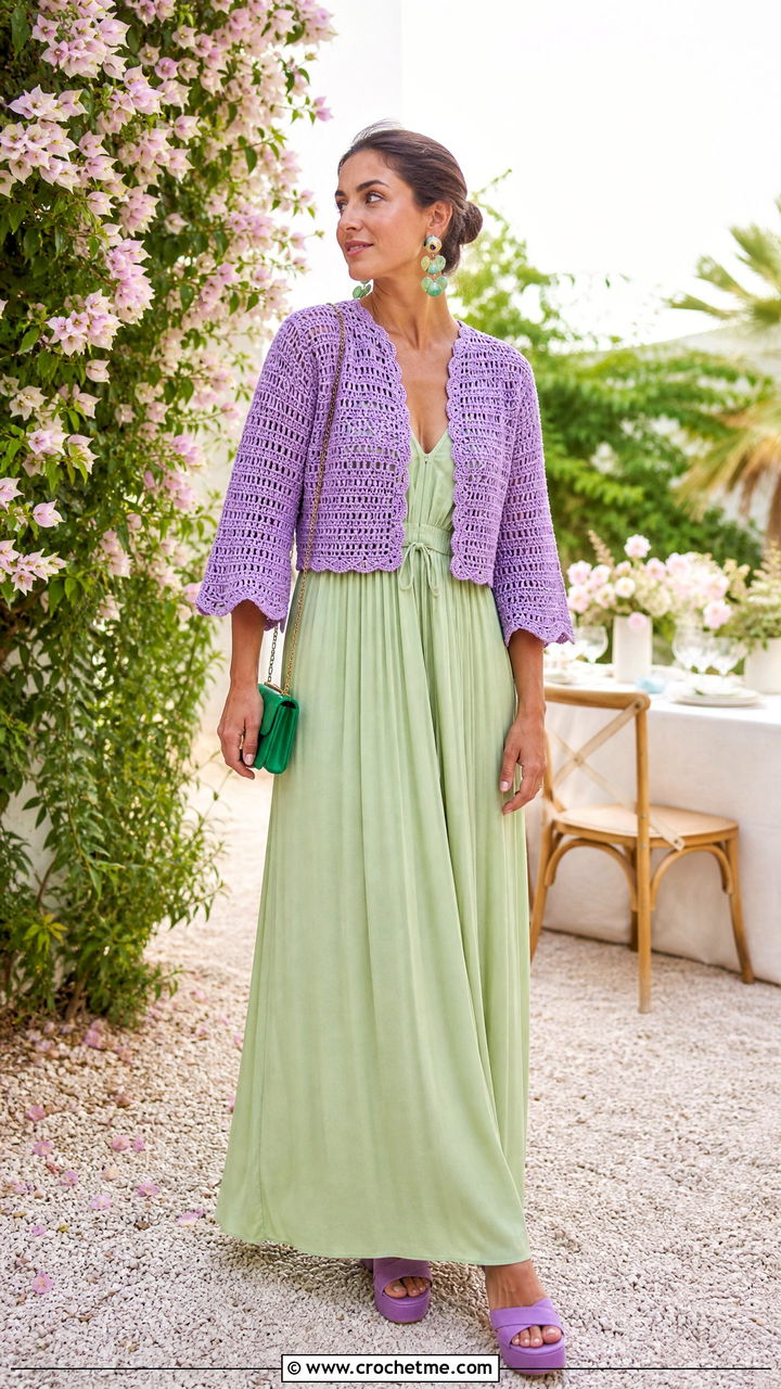 Crochet Jacket With a Maxi Dress - 35 crochet jacket outfit ideas