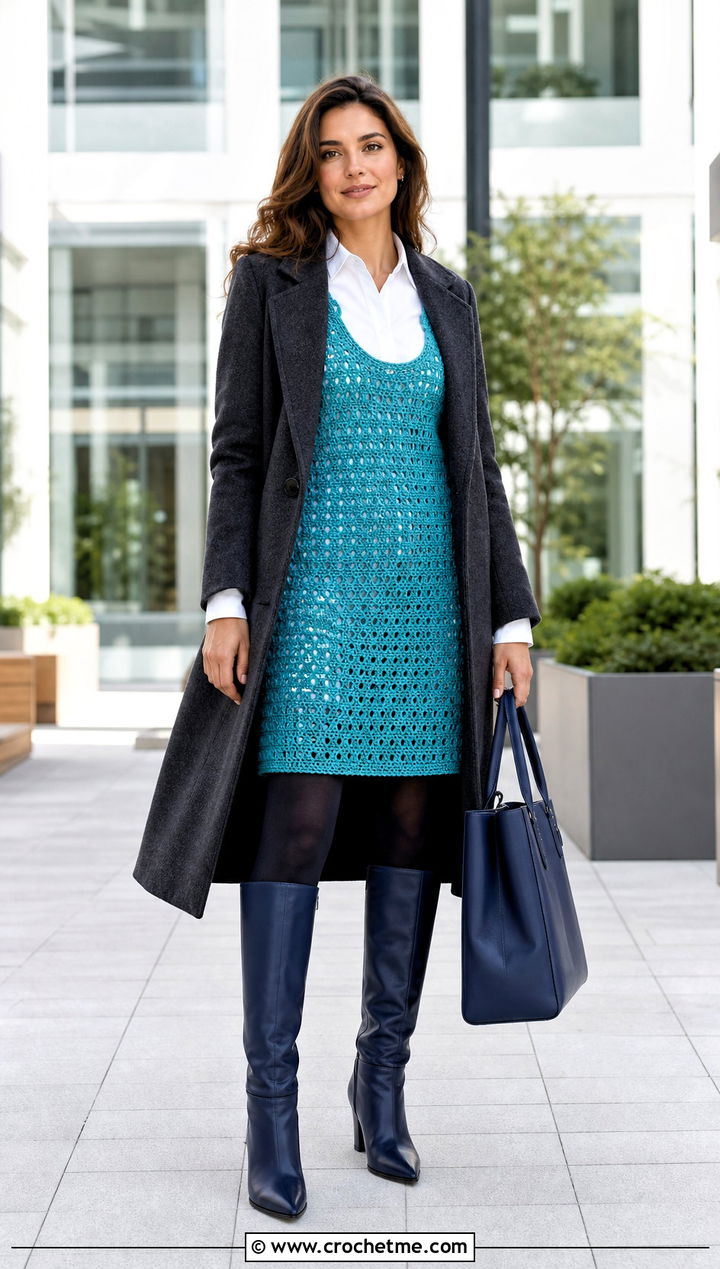 Crochet Jumper Dress With Button Down Shirt - 30 crochet dress for winter outfit ideas
