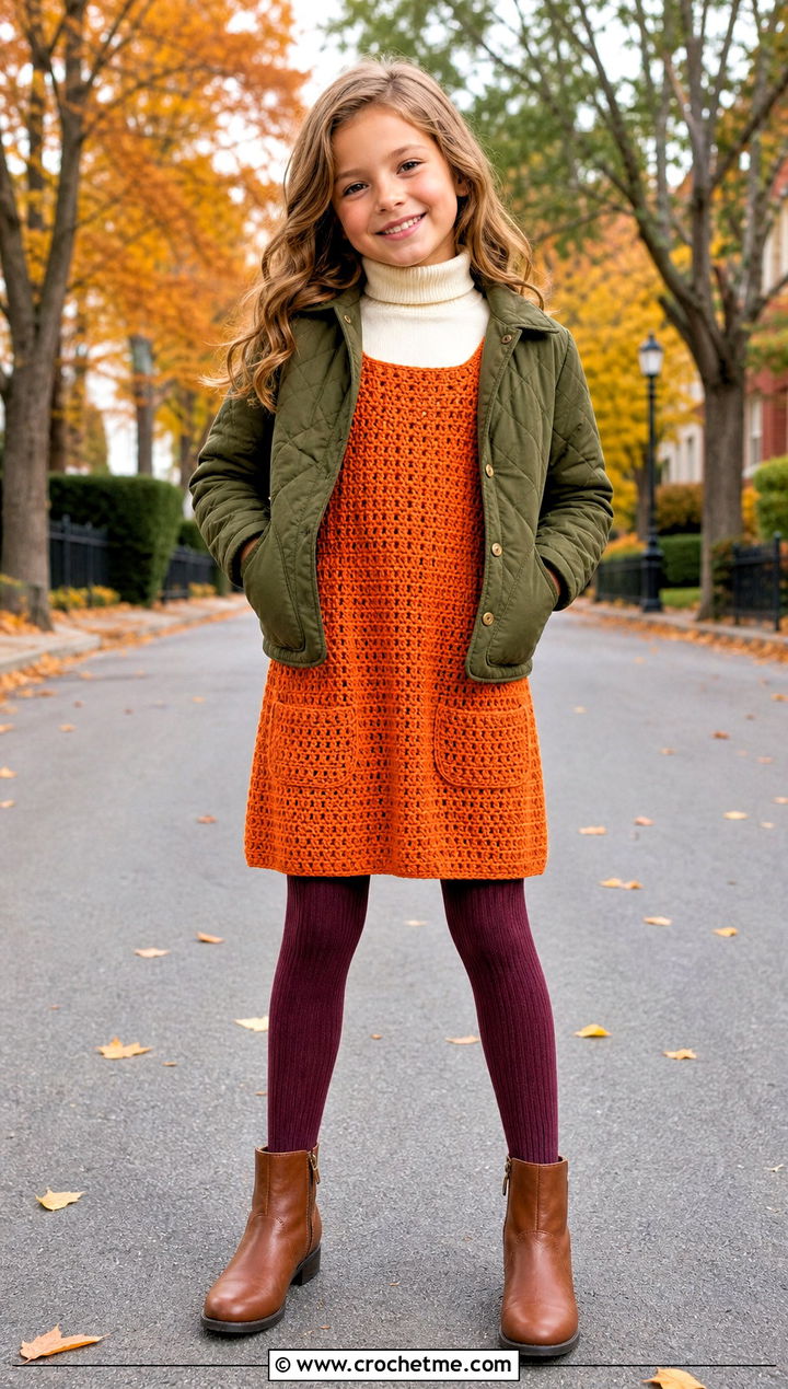 Crochet Jumper Dress With Turtleneck And Boots - 15 Crochet Childs Dress outfit ideas