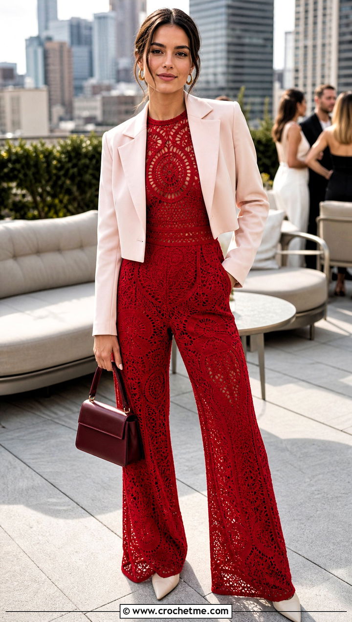 Crochet Jumpsuit With Cropped Blazer - 35 whimsical crochet clothes and outfit ideas