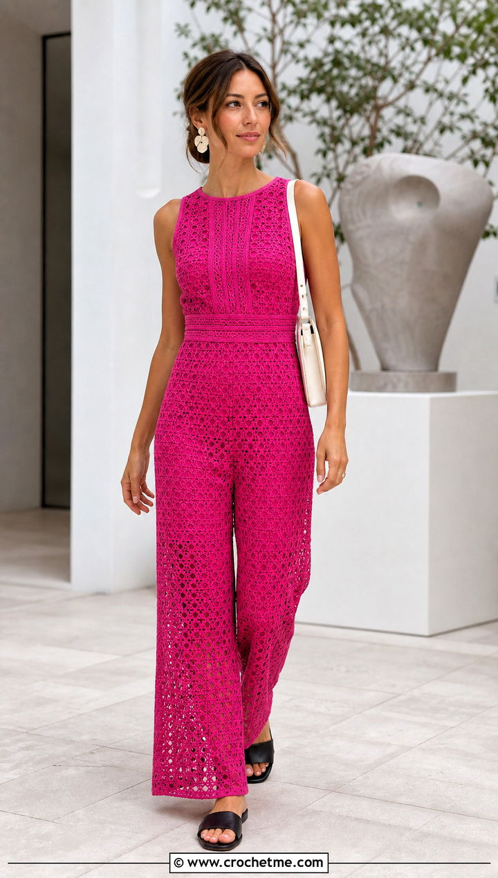Crochet Jumpsuit With Minimal Slides - 30 crochet summer clothing and outfit ideas