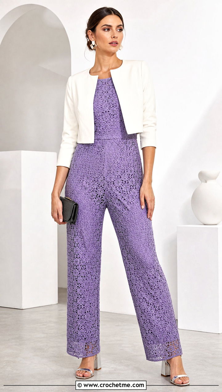 Crochet Jumpsuit With Structured Jacket - 30 outfits to crochet outfit ideas