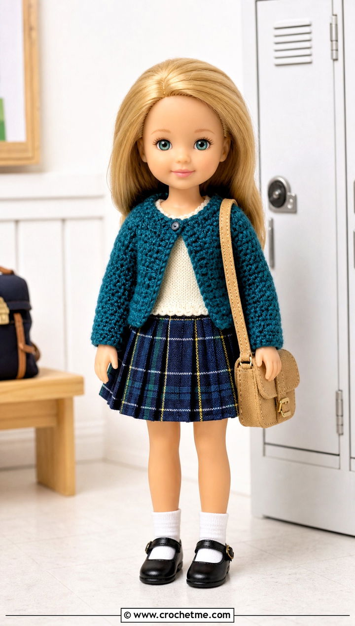 Crochet Kelly Doll Cardigan With Pleated Skirt - 15 Crochet Kelly Doll Clothes and outfit ideas