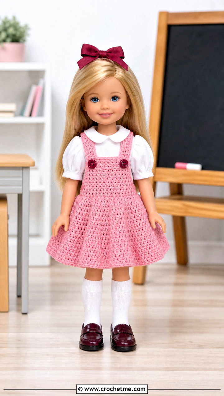Crochet Kelly Doll Pinafore With Blouse - 15 Crochet Kelly Doll Clothes and outfit ideas