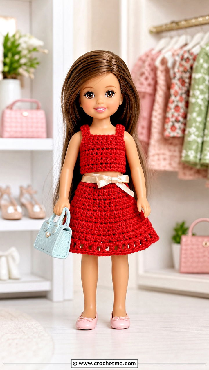 Crochet Kelly Doll Skirt Set With Ballet Flats - 15 Crochet Kelly Doll Clothes and outfit ideas
